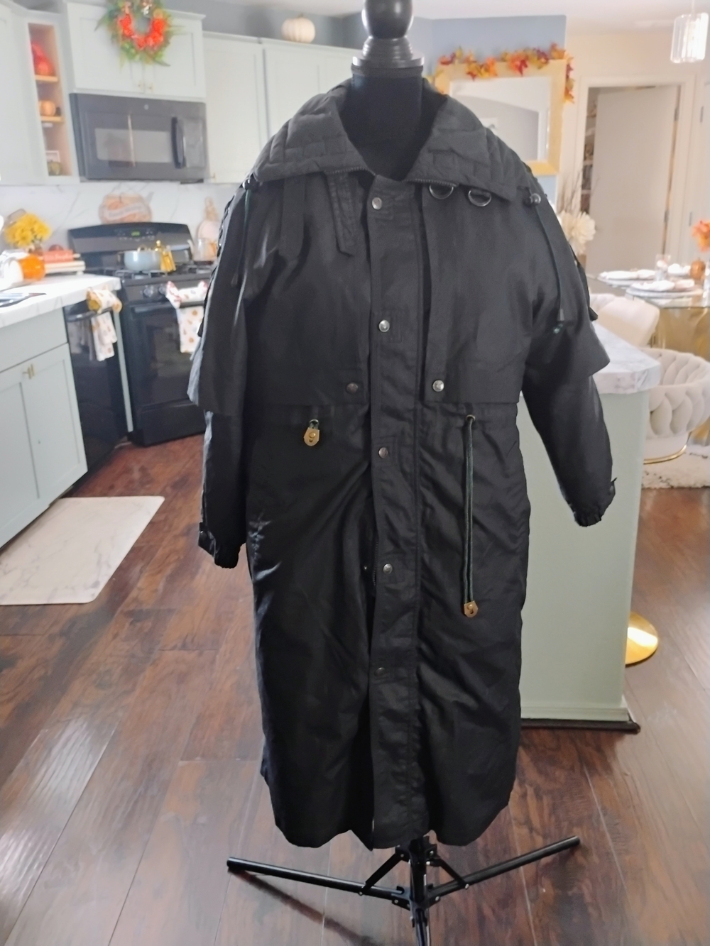 Men's Black Long Hooded Trench Coat